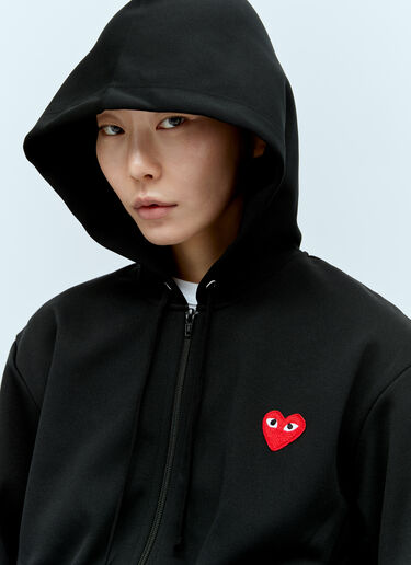 Comme Des Garçons PLAY Logo Patch Zip Hooded Sweatshirt Black cpl0356013