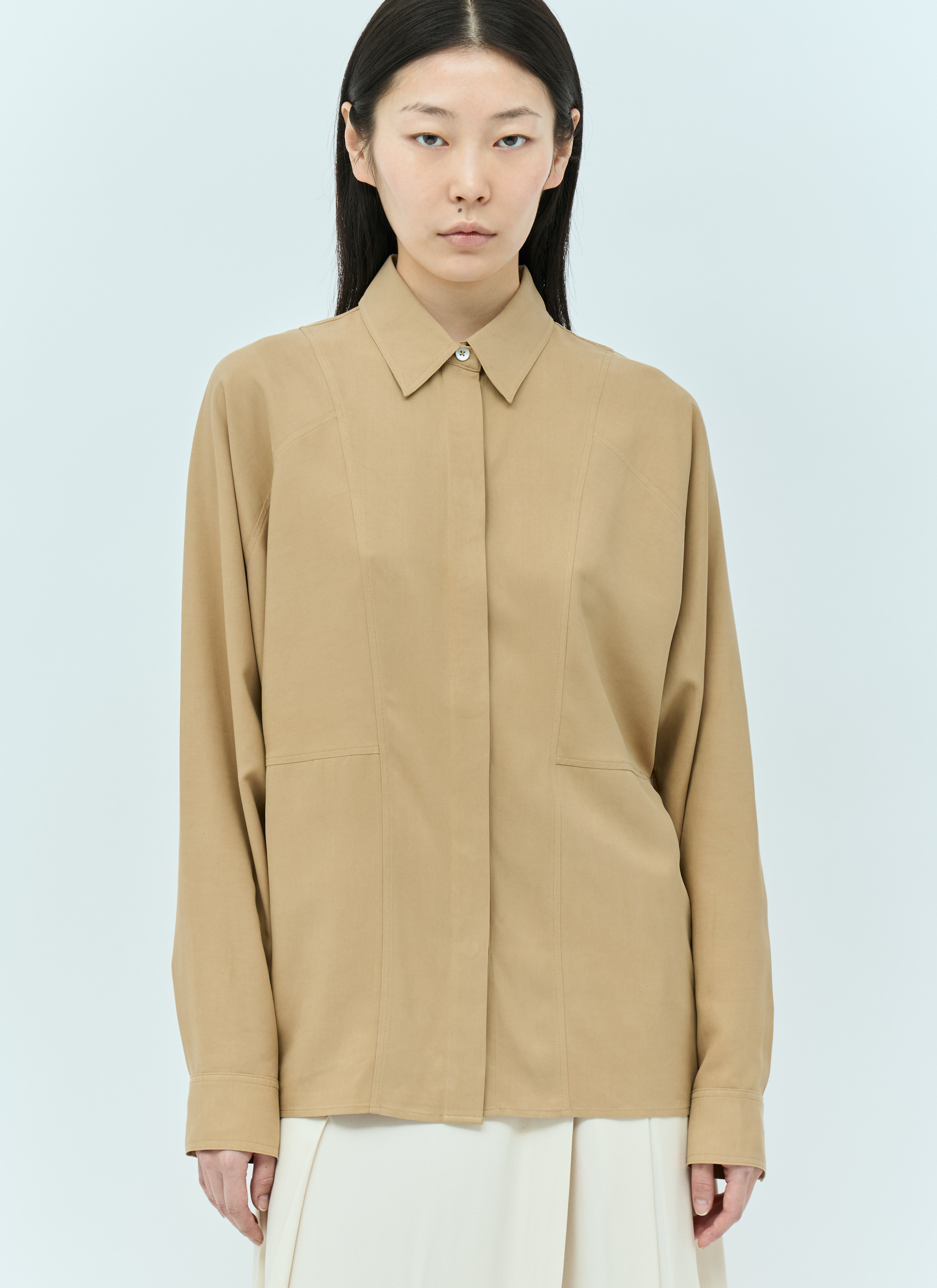 Prada Panelled Silk Shirt Beige pra0256011