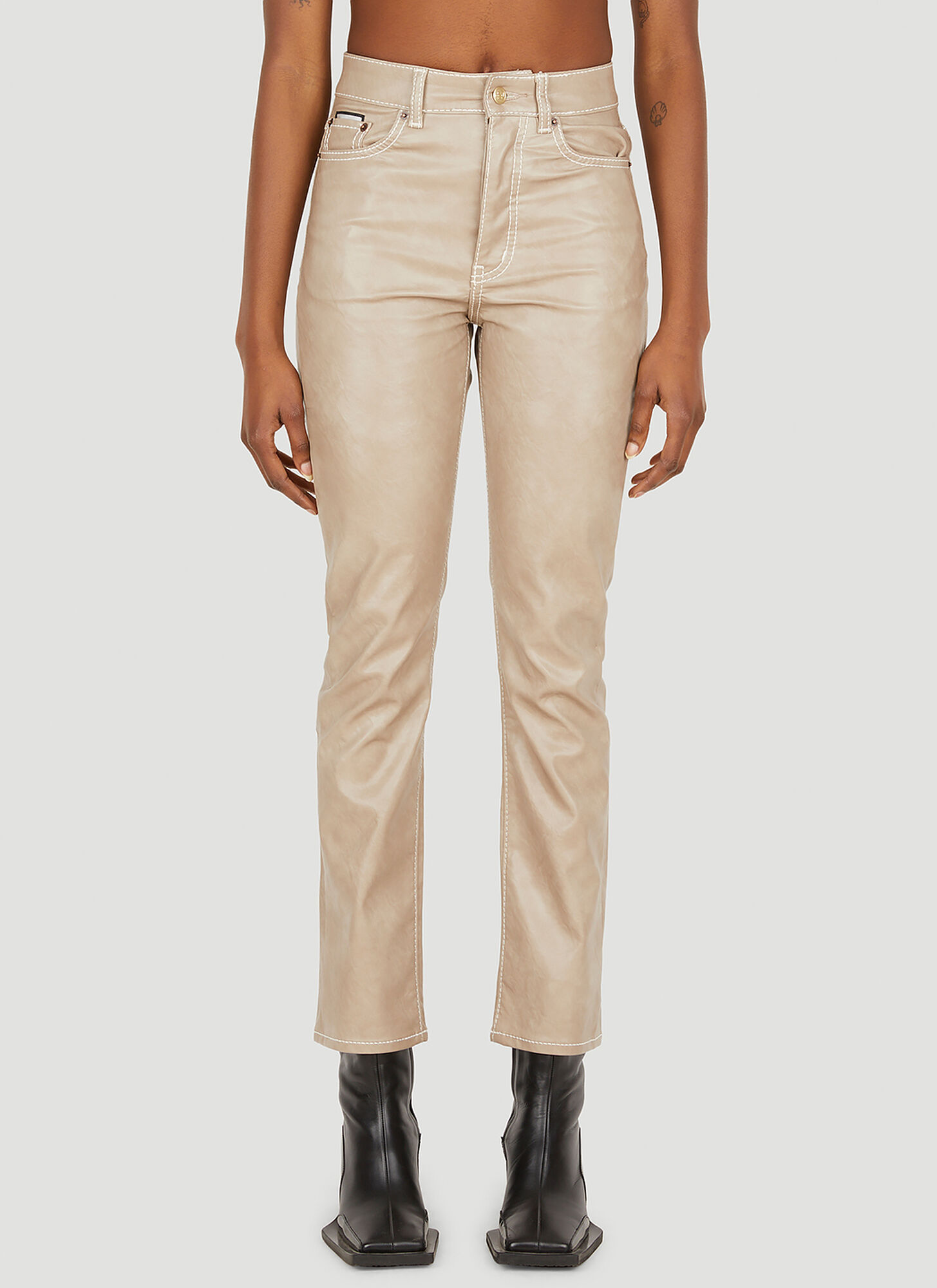 Shop Eytys Solstice Vegan Leather Pants In Beige