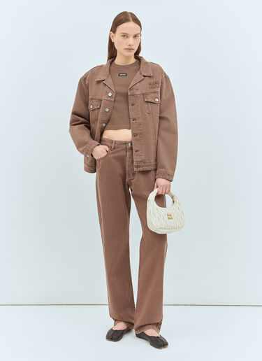 Miu Miu Logo Patch Ribbed T-Shirt Brown miu0259014