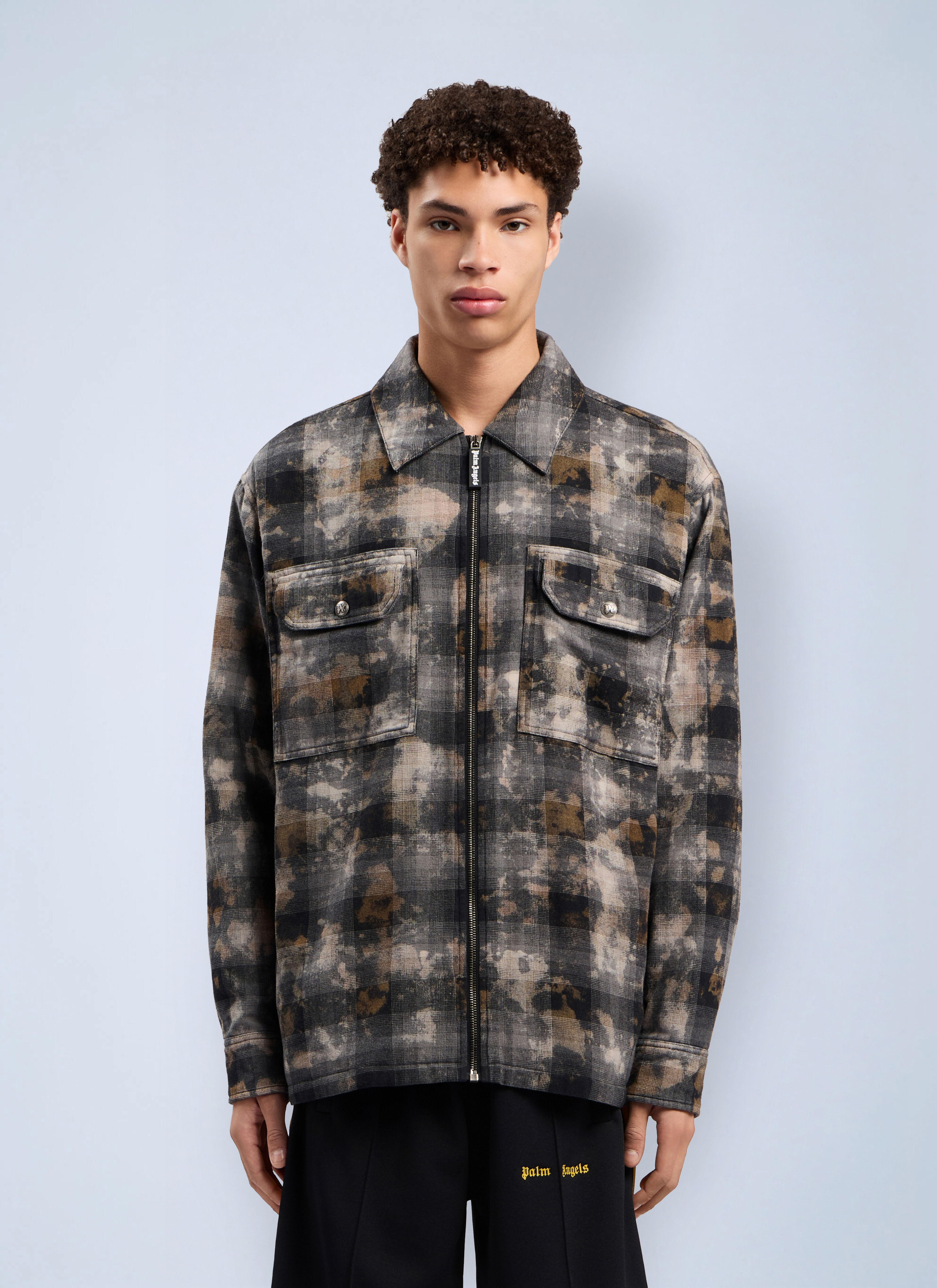 PALM ANGELS 厚手シャツジャケットL Palm Angels Men's' Curved Logo Check Overshirt in Grey | LN-CC®