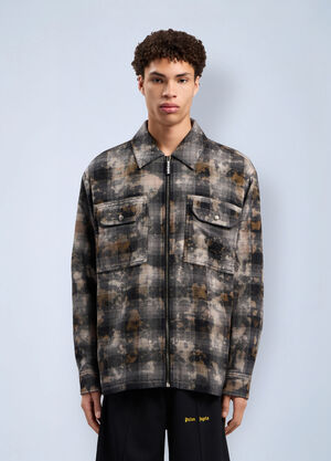 Palm Angels Curved Logo Check Overshirt Grey pma0162027