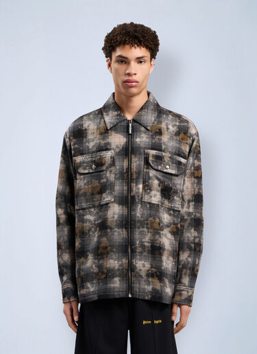 Curved Logo Check Overshirt Palm Angels Curved Logo Check Overshirt Grey pma0162027