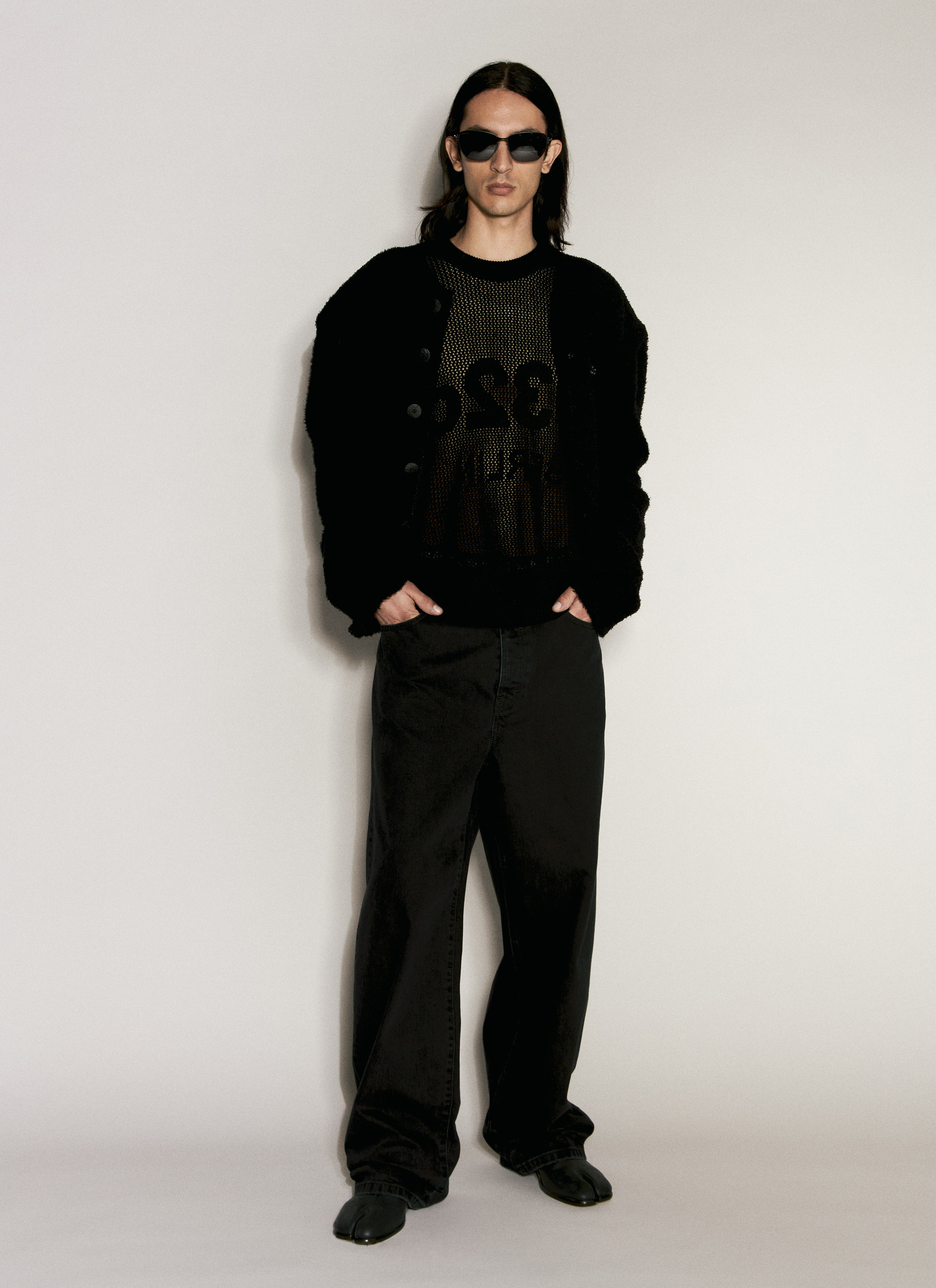 032c Men's' Selfie Lace Knit Sweater in Black | LN-CC®