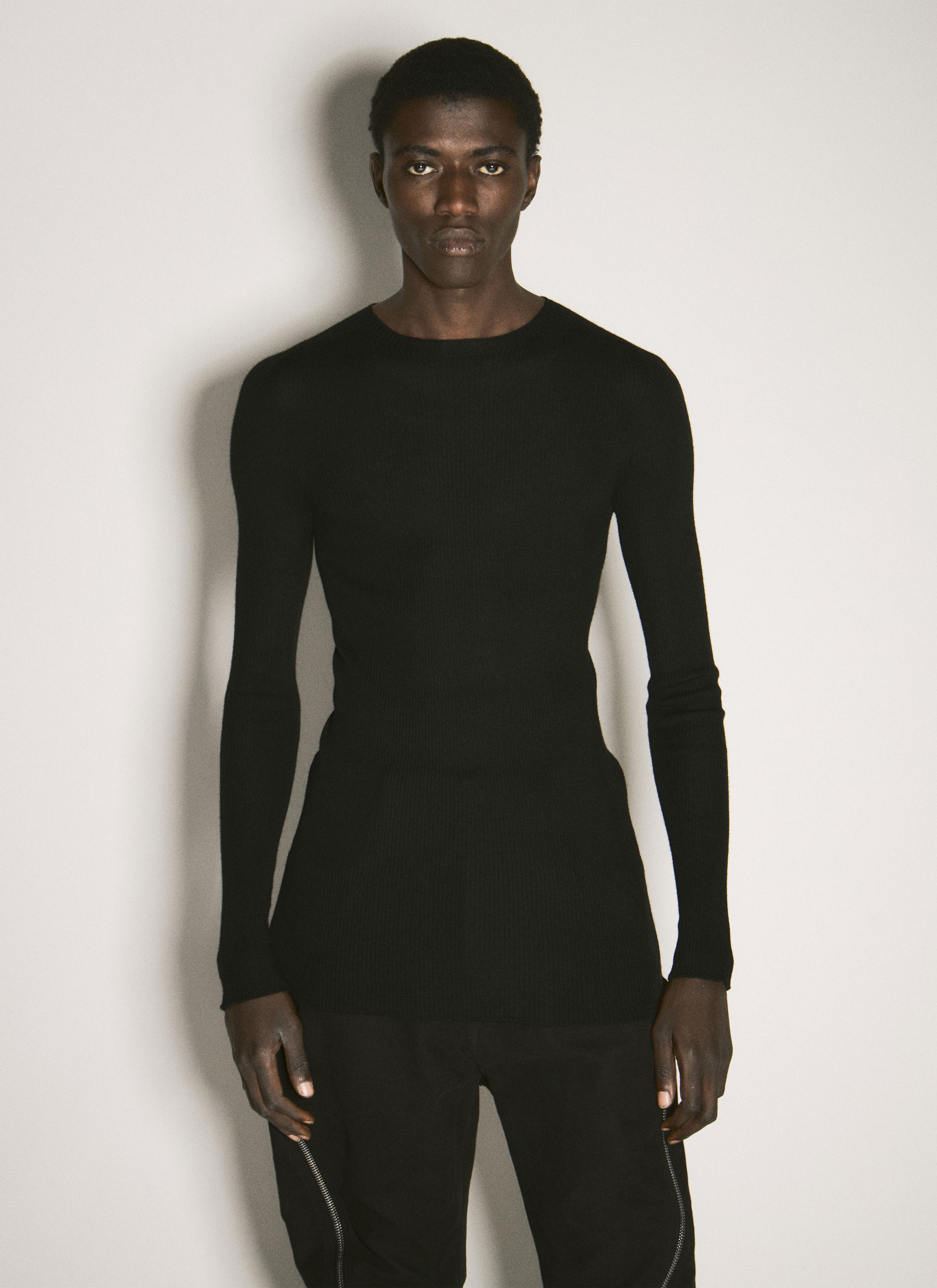 Rib Stitch Crewneck Sweater (Black) Rick Owens Men's' Wool