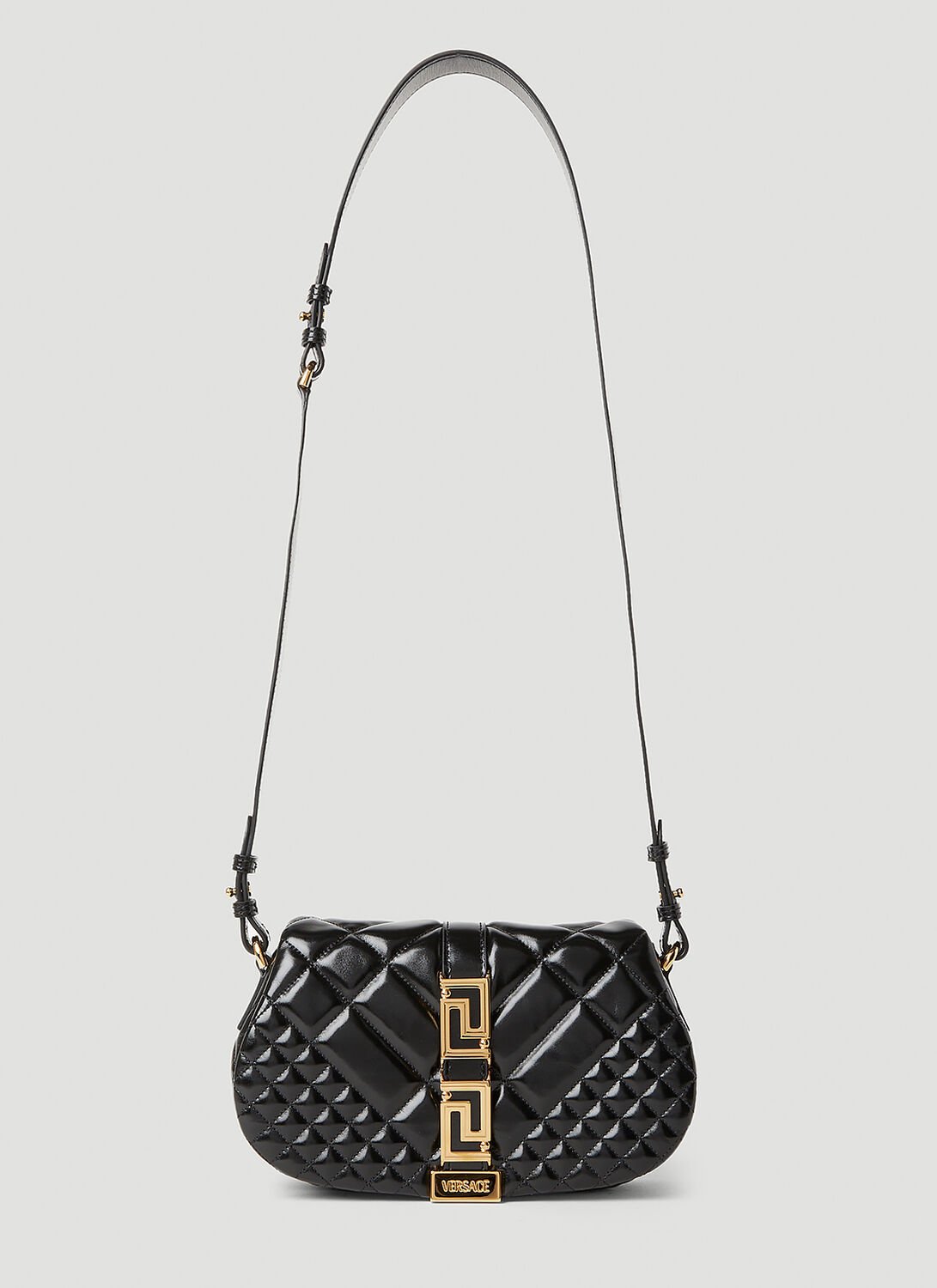 Versace Greca Goddess Medium Quilted Shoulder Bag In Black