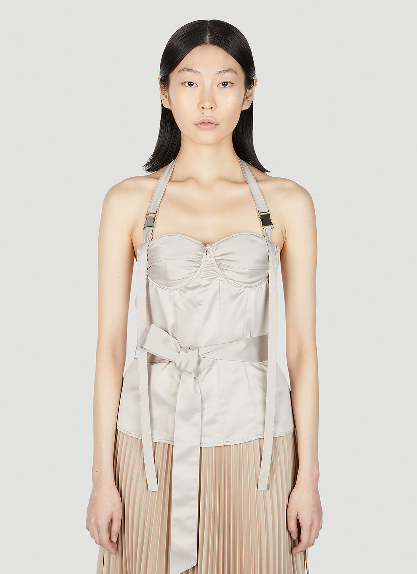 Rokh Halterneck Corset Top In Beige