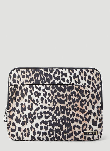 GANNI Leopard Print Laptop Case Brown gan0253063