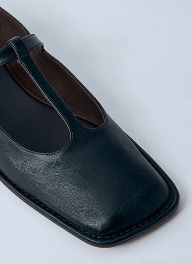 The Row Square T-Strap Flats Black row0260021