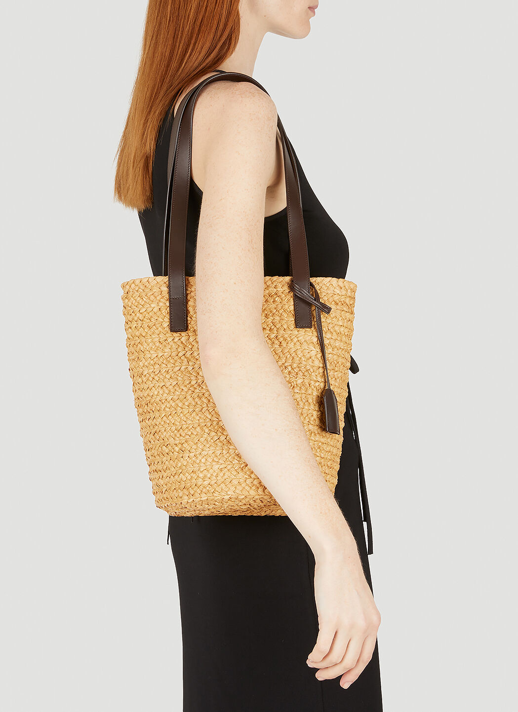 Saint Laurent Rafia Logo Tote Bag in Beige LN CC