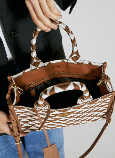 Prada Small Symbole Embroidered Handbag Brown pra0253012