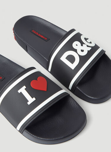 Dolce Gabbana Logo Embossed Slides in Black LN CC