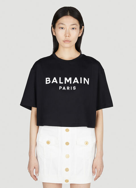 Balmain 로고 프린트 크롭 티셔츠 Purple bln0252033
