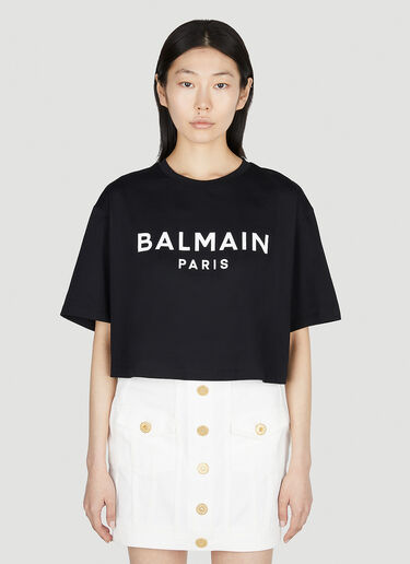 Balmain 徽标印花短款 T 恤 黑色 bln0252007