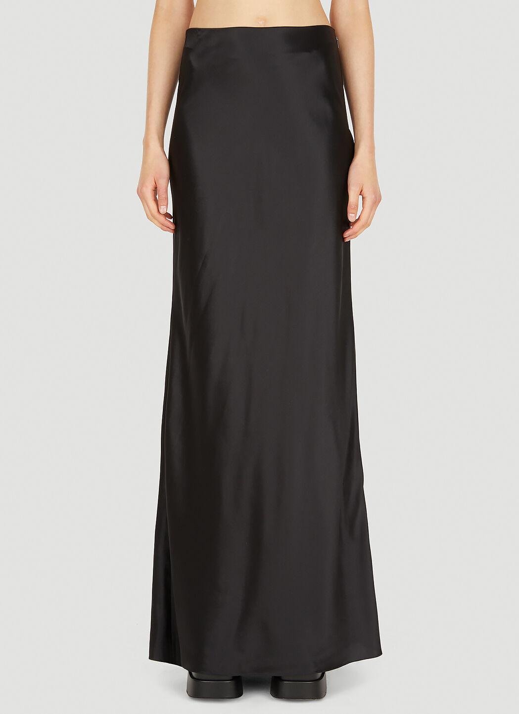 Long black top satin fishtail skirt