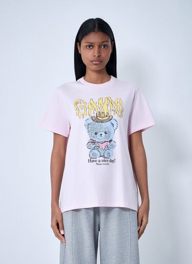 GANNI Logo Motif T-Shirt Pink gan0263005