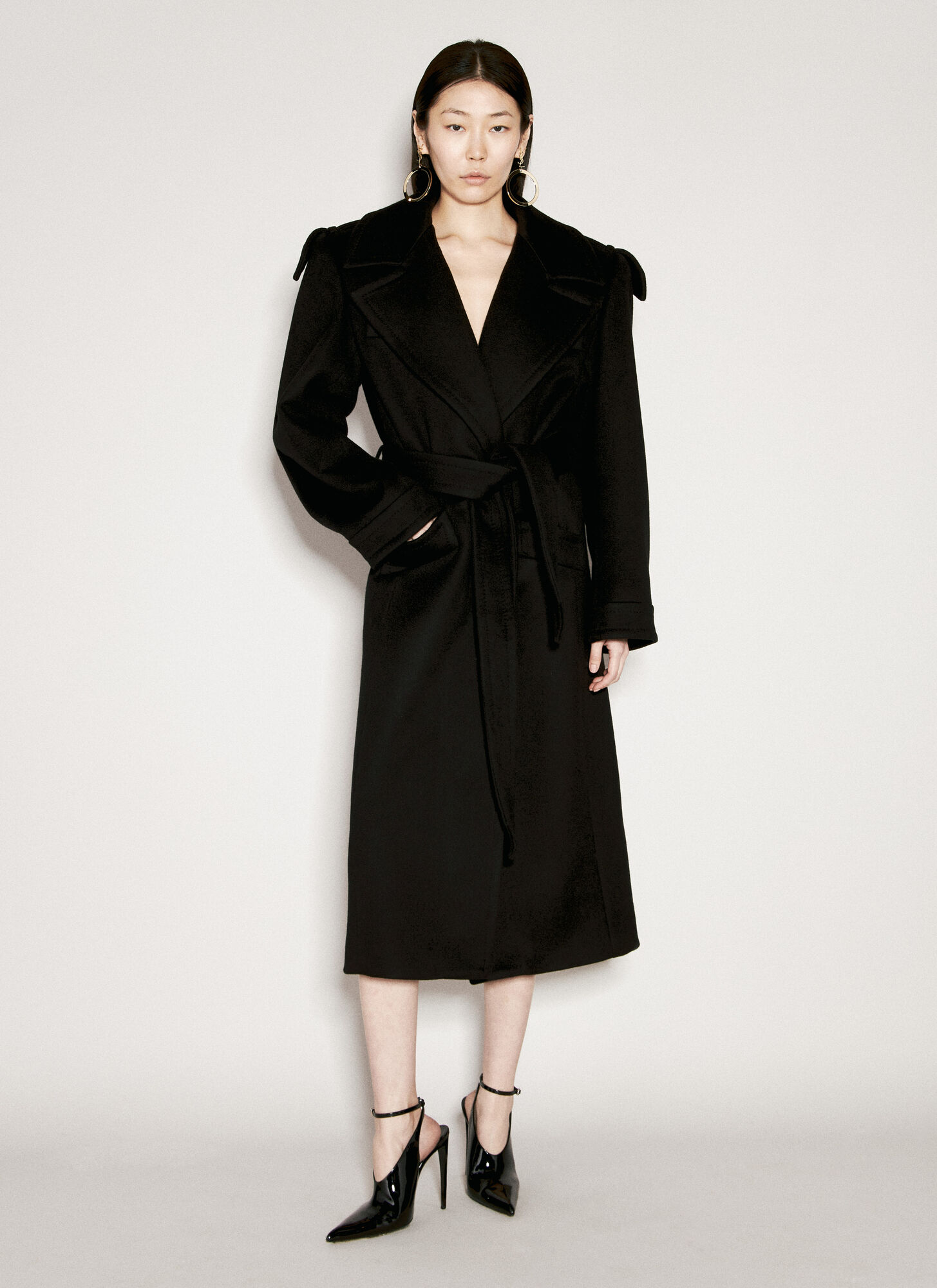 Shop Saint Laurent Cashmere And Wool Belted Coat In Black
