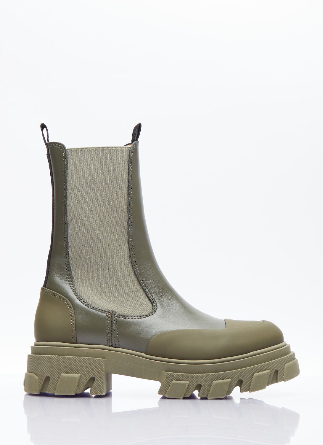 Shop Ganni Cleated Mid Chelsea Boots In Green