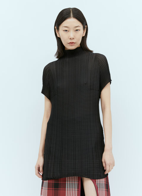 Issey Miyake Pleated High Neck Top Black ism0255003