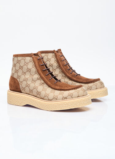Gucci GG Canvas And Suede Lace-Up Boots Beige guc0155069