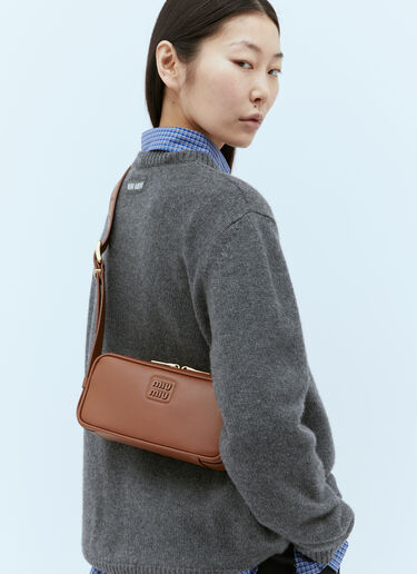 Miu Miu Logo Plaque Leather Shoulder Bag Brown miu0254086