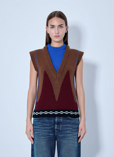 LN-CC® - Marni: Geometric Knit Sleeveless Vest - Brown Marni Geometric Knit Sleeveless Vest Brown mni0265003