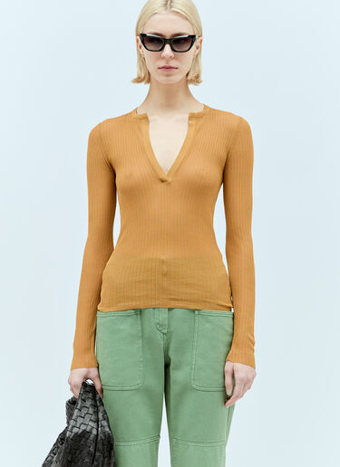 Max Mara V 넥 실크 탑 브라운 max0256064