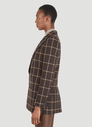 Saint Laurent 双排扣格纹西装外套 棕色 sla0245003
