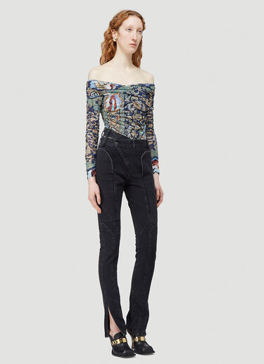 Martine Rose Off-The-Shoulder Mesh Top Blue mtr0242001