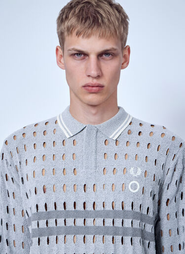 Fred Perry x Craig Green Long Sleeve Open Knit Polo Shirt Grey fry0166002