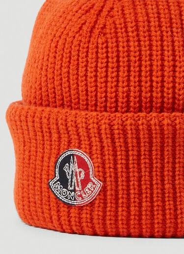 2 Moncler 1952 Logo Patch Beanie Hat Orange mge0150014