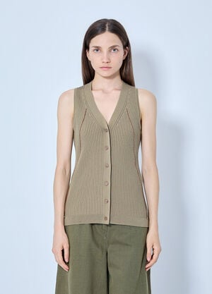 Max Mara Ribbed Knit Button-Down Vest Beige max0265028