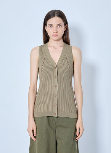 LN-CC® - Max Mara: Ribbed Knit Button-Down Vest - Beige Max Mara Ribbed Knit Button-Down Vest Beige max0265028