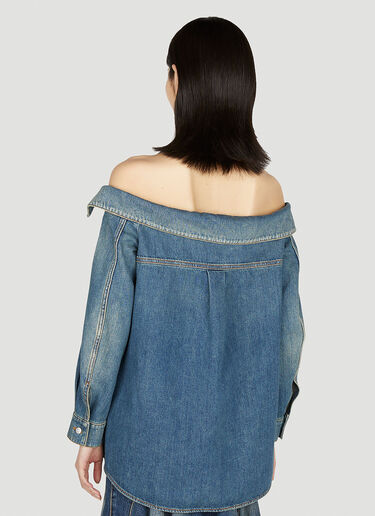 Alexander McQueen Off The Shoulder Denim Shirt Blue amq0251059
