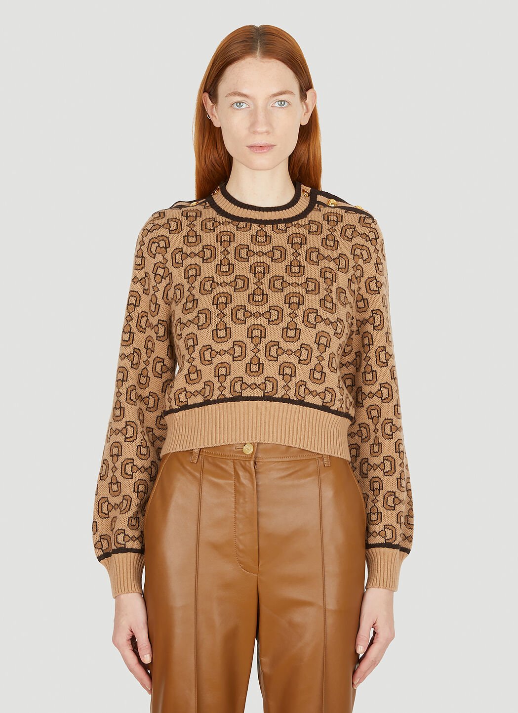 Gucci Horsebit Jacquard Sweater en Camel LN CC