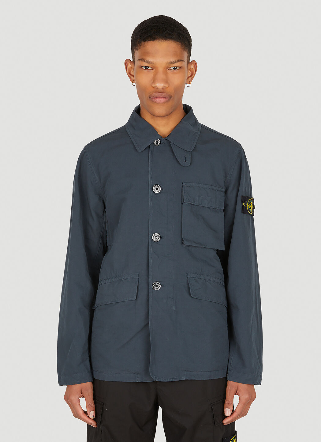 Stone Island Compass Patch Convertible Collar Jacket in Blue LN CC