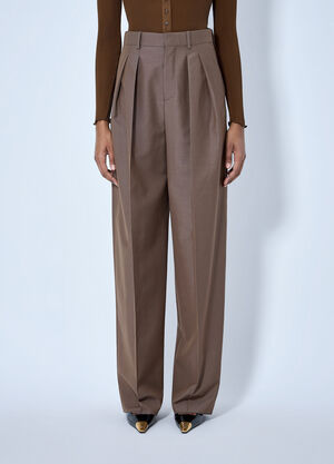 Saint Laurent Wool Blend Wide-Leg Pants Brown sla0264043