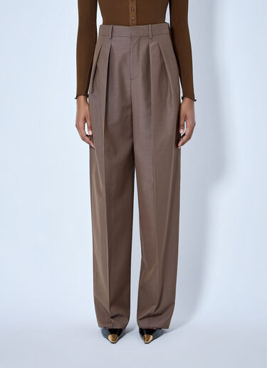Saint Laurent Wool Blend Wide-Leg Pants Brown sla0264043