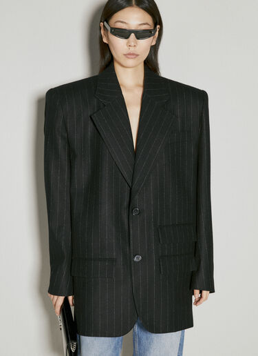 Saint Laurent Oversized Pinstripe Wool Blazer Black sla0254011