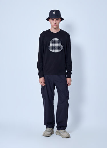 LN-CC® - Moncler: Check Panel Cotton Jersey T-Shirt - Black Moncler Check Panel Cotton Jersey T-Shirt Black mon0166056