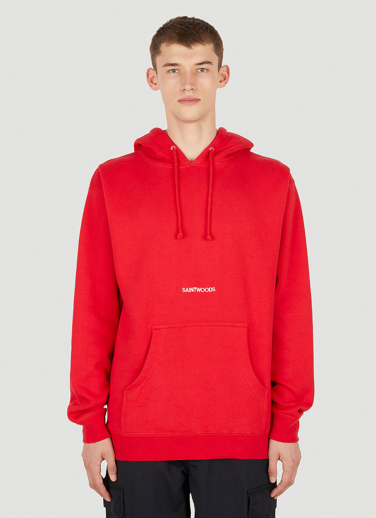 Saintwoods Logo Embroidery Hooded Sweatshirt Male Red