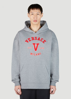 Versace Varsity Logo Patch Hooded Sweatshirt Blue lxv0157003