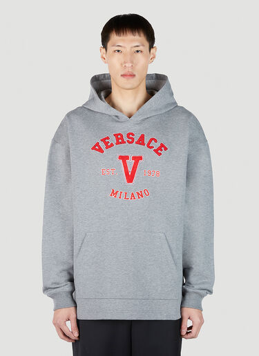 Versace Varsity Logo Patch Hooded Sweatshirt Grey ver0151012