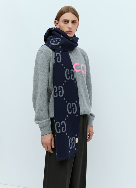 Moncler + Rick Owens GG Jacquard Wool Silk Scarf ブラック mcs0355016