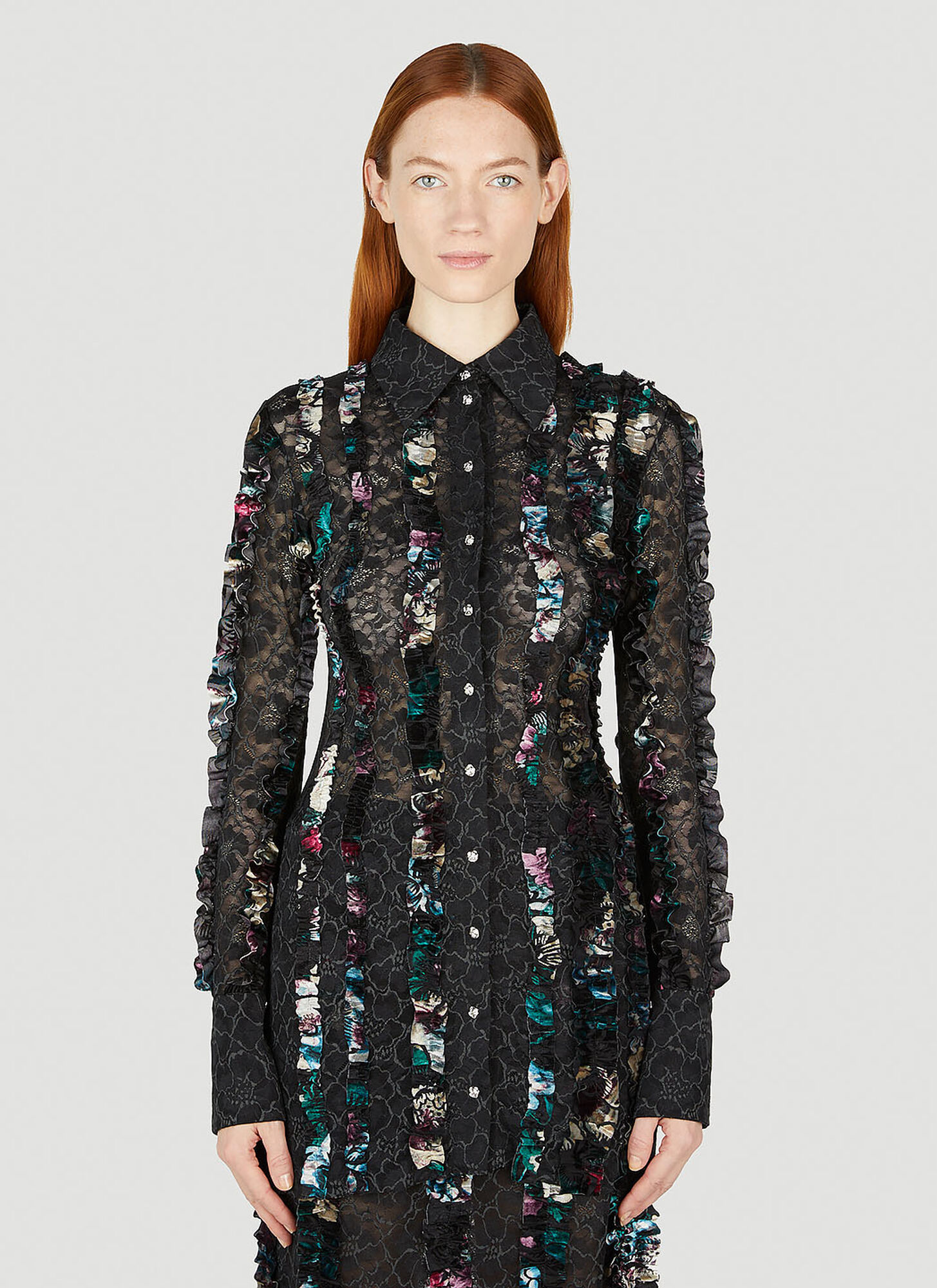 Rave Review Yrsa Ruffle Trim Shirt In Black