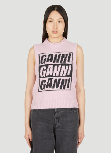 GANNI Logo Jacquard Sleeveless Sweater Pink gan0249045