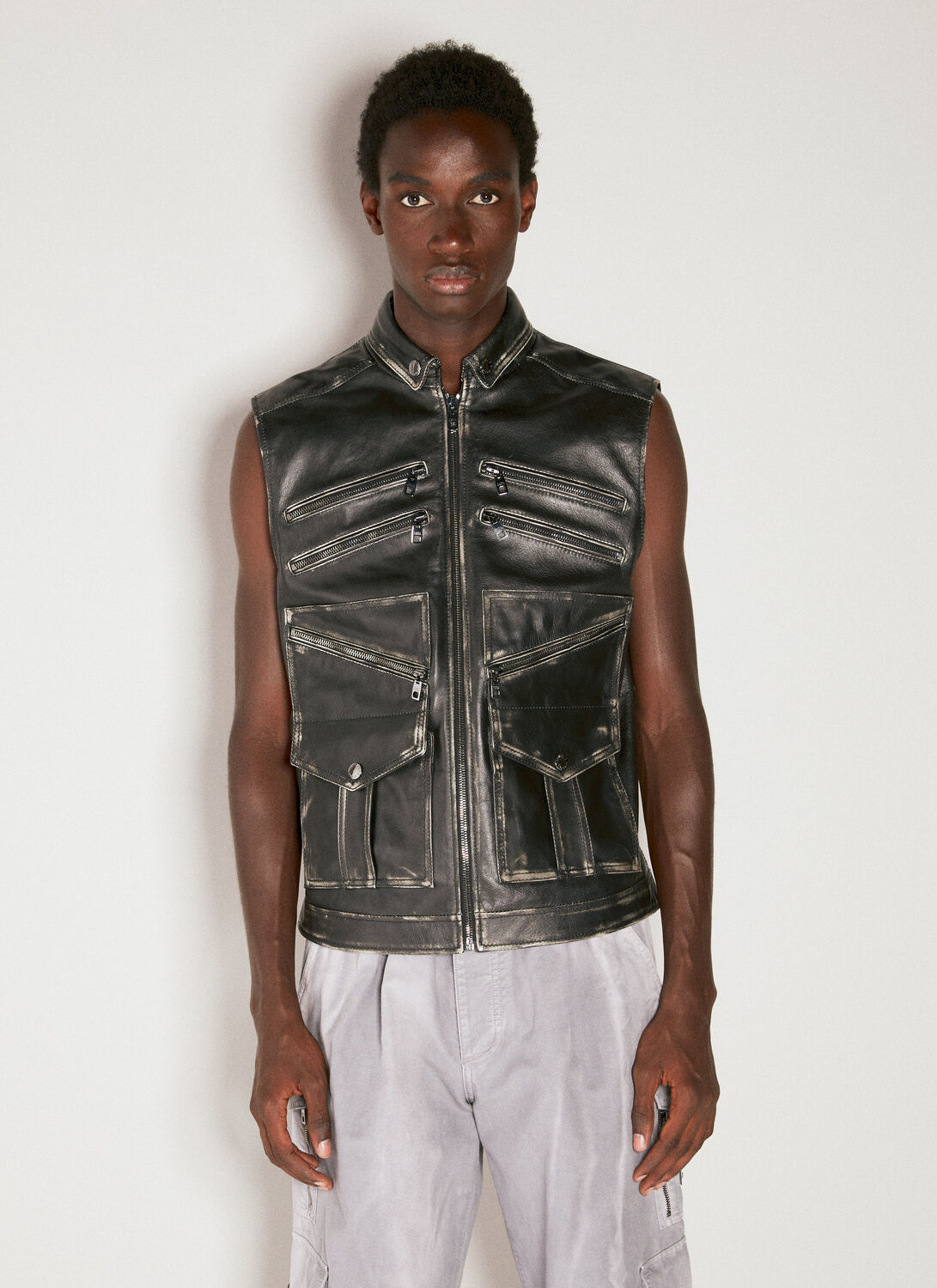 Dolce & Gabbana Leather Biker Vest In Black