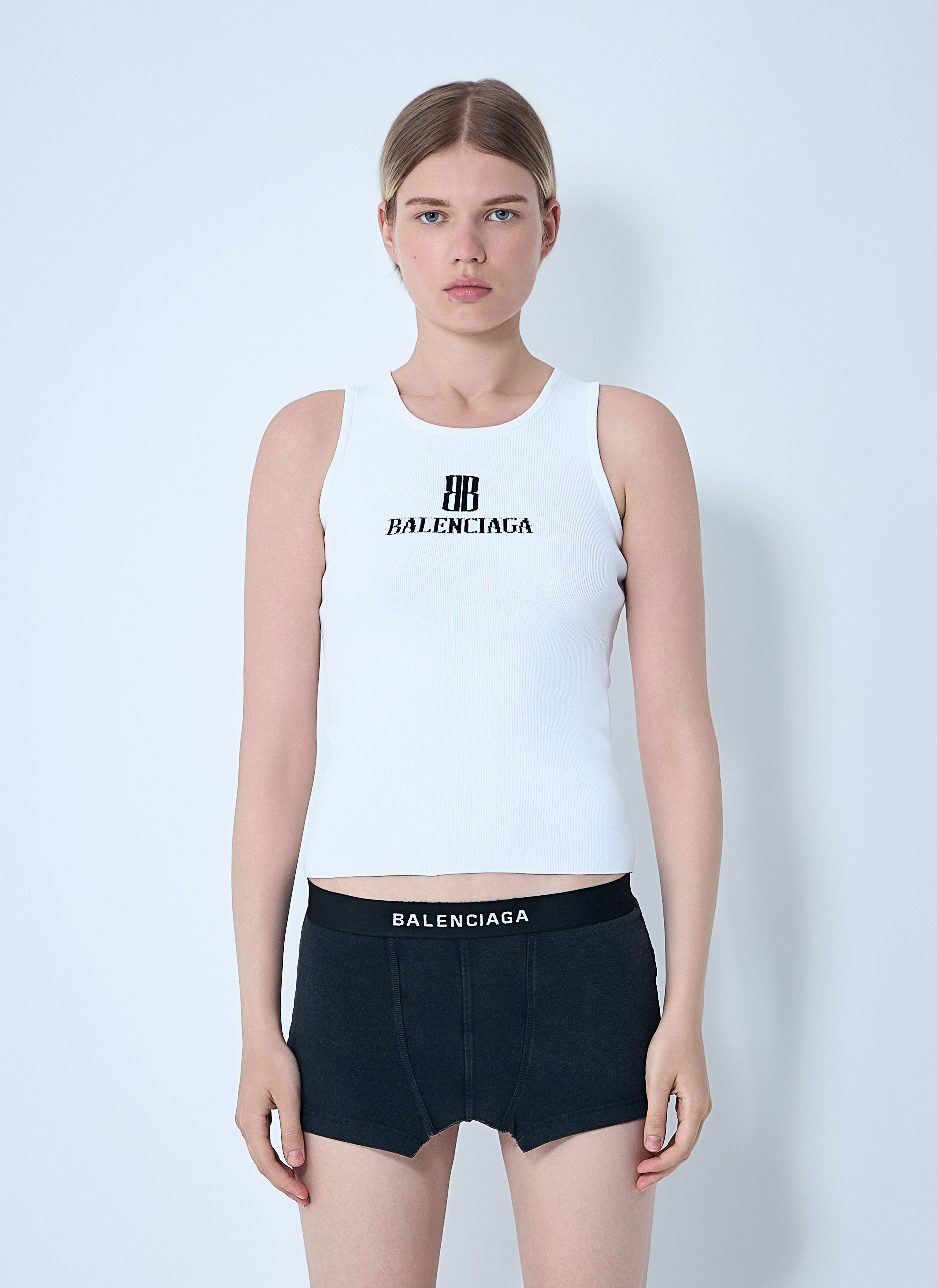Balenciaga Women's' Logo Motif Tank Top in White | LN-CC®