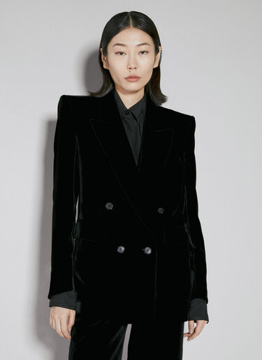 Saint Laurent Velvet Double-Breasted Blazer Black sla0253009