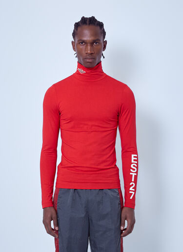 LN-CC® - Lacoste: Runway High Neck Printed Stretch T-shirt - Red Lacoste Runway High Neck Printed Stretch T-shirt Red lac0166003